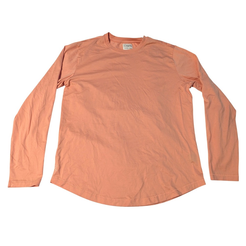 Cuts Clothing Mens Large Curve Hem Long Sleeve Pima Cotton T-Shirt Peach Orange